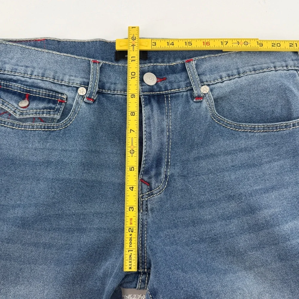 $204 NEW True Religion Geno Big T Flap Relaxed Slim Jeans Light Wash 36 34x32